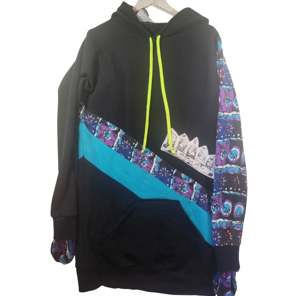 Built in mitts El‎ Chupacabra Graphic Hoodie Dress Colorblock Neon Drawstring